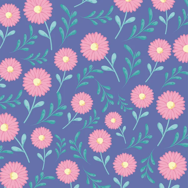 Fleurs et feuilles roses fond, design coloré — Image vectorielle