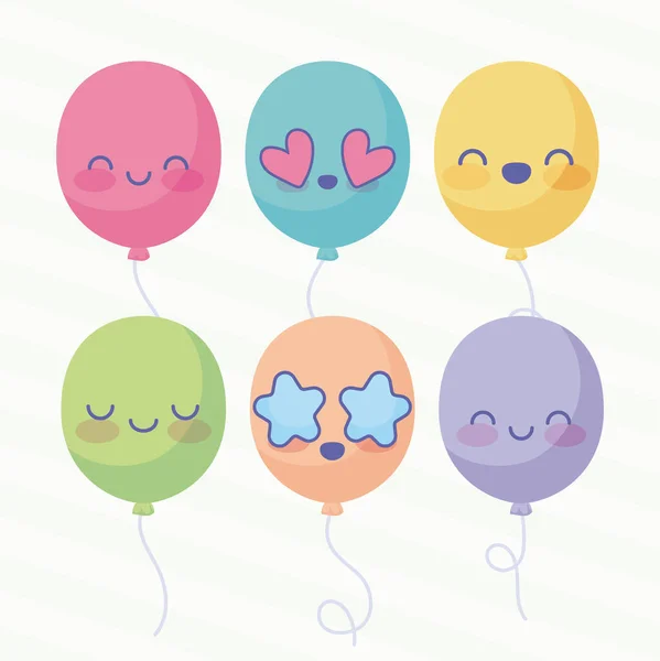 Иконка набор мультфильма милые воздушные шары, красочный дизайн — стоковый вектор