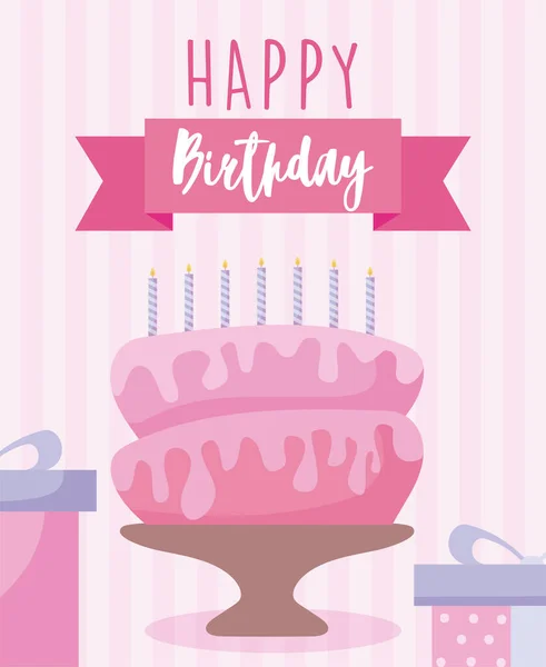 Happy birthday design with birthday cake with candles — Stock Vector