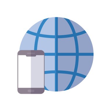 global sphere and smartphone icon, flat style