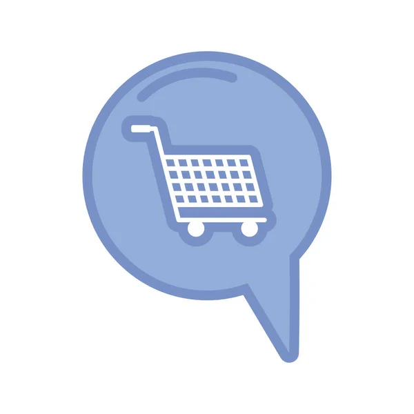 Speech bubble with shopping vrt icon, blue outline style — Stock vektor