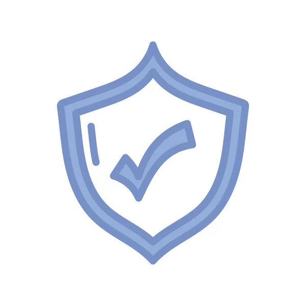 Shield with check symbol, blue outline style icon — ストックベクタ