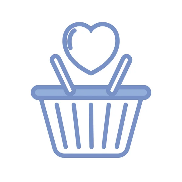 Panier avec icône coeur, style contour bleu — Image vectorielle