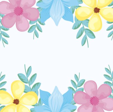 colorful frame with beautiful flowers over white background