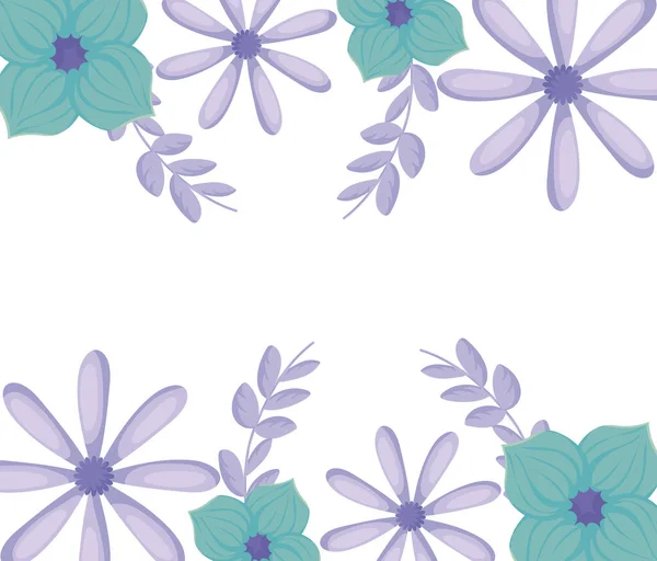 Fleurs vertes et violettes sur fond blanc, design coloré — Image vectorielle