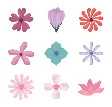 güzel ve renkli çiçek ikonu seti