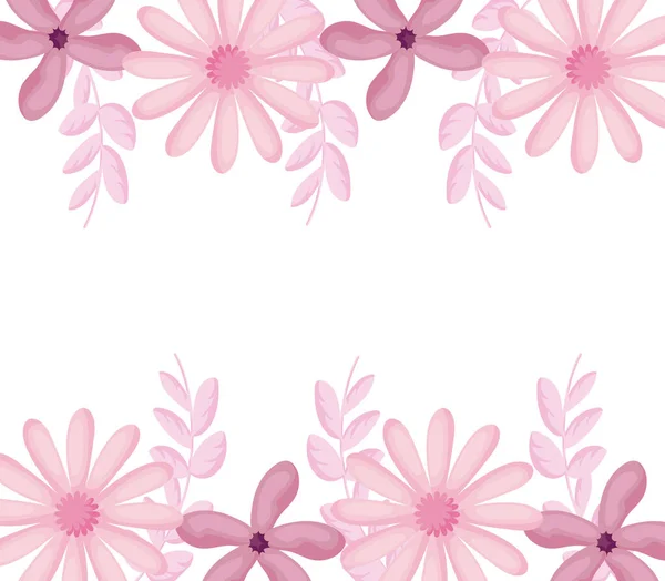 Rózsaszín gyönyörű virágok felett fehér háttér, színes design — Stock Vector