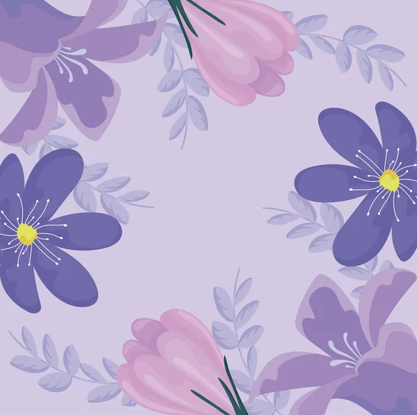 Diseño floral con flores y hojas púrpuras — Vector de stock