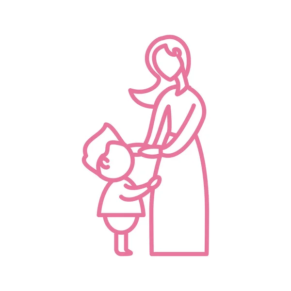 Mujer con hijo, icono de estilo de línea — Archivo Imágenes Vectoriales