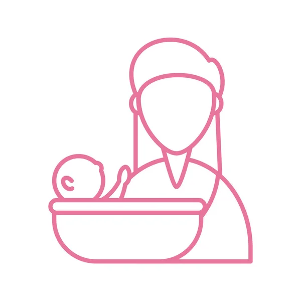 Mulher com bebê tomando banho, ícone de estilo de linha — Vetor de Stock