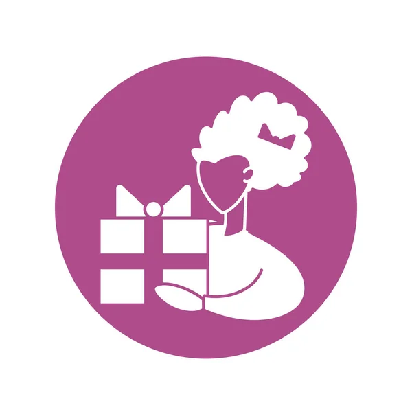 Mujer sosteniendo una caja de regalo, icono de estilo silueta — Archivo Imágenes Vectoriales