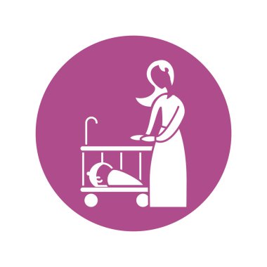 Karyolada bebeği olan kadın, siluet stili ikon.