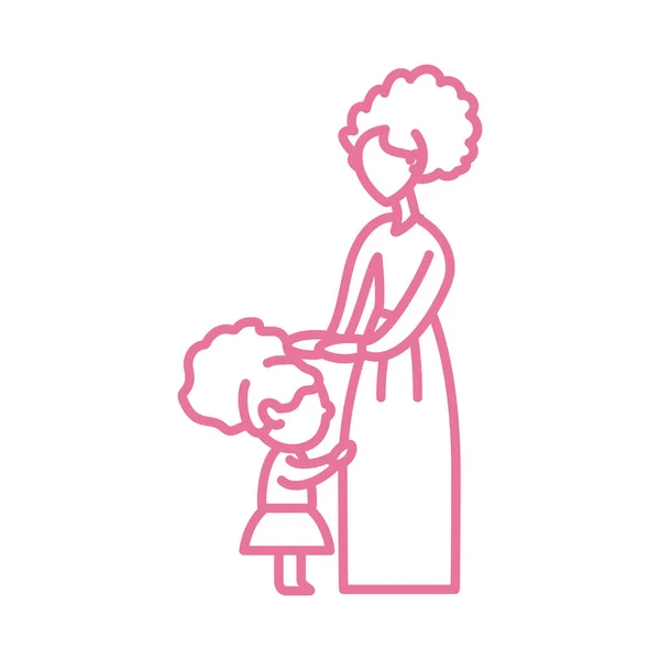 Mujer con hija, icono de estilo de línea — Archivo Imágenes Vectoriales