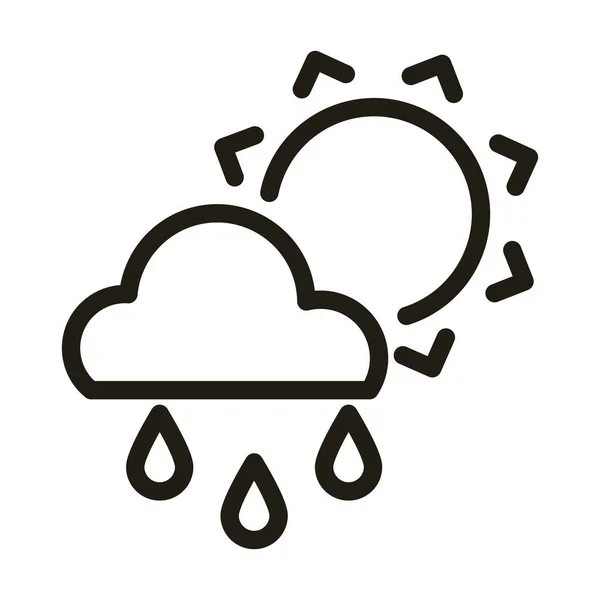 Sol med moln och regn, linje stil ikon — Stock vektor