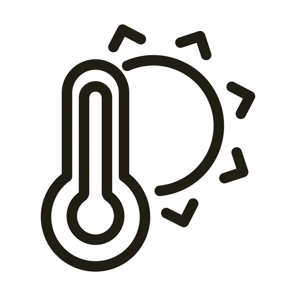Thermometer met zon, lijn stijl icoon — Stockvector