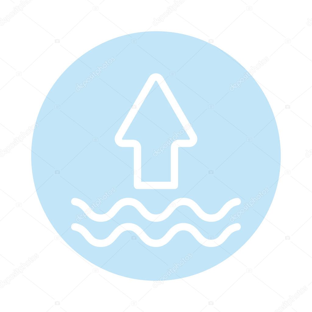 sea waves with up arrow, block and flat style icon