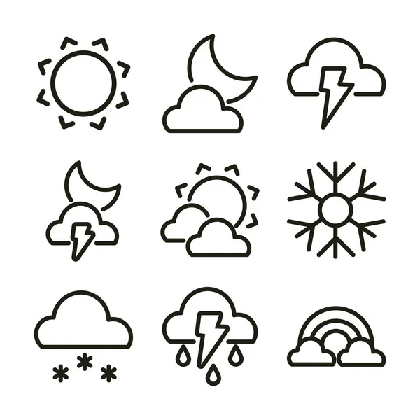 Symbolsatz Wetter, Linienstil-Symbol — Stockvektor