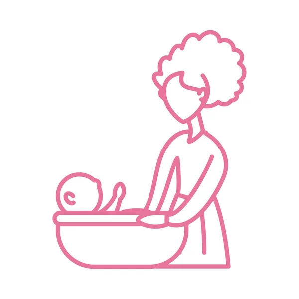 Woman with baby taking the bath, line style icon — Stock Vector