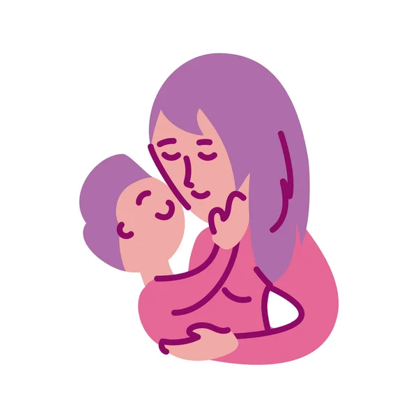 Mãe com filho, meia linha e ícone de estilo de cor — Vetor de Stock