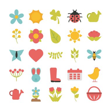 Beyaz arkaplanda bahar simgeleri kümesi