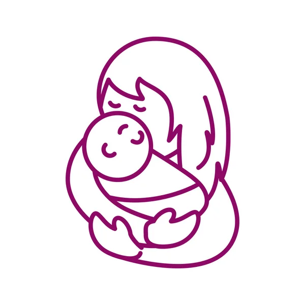 Anya babával, vonal stílus ikon — Stock Vector