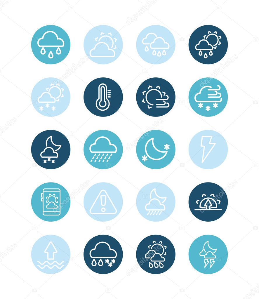set of icons weather, block and flat style icon