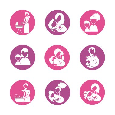 Anne ve bebeğe sahip simgeler, siluet tarzı simge