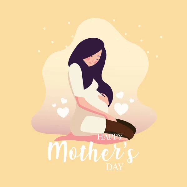 행복 한 어머니의 날 이라는 라벨이 붙은 임산부 — 스톡 벡터