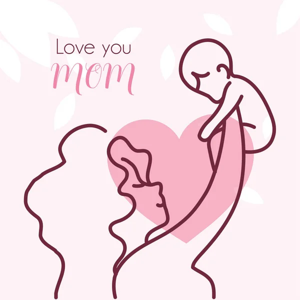 Silhouette de mère avec bébé, bonne fête des mères — Image vectorielle