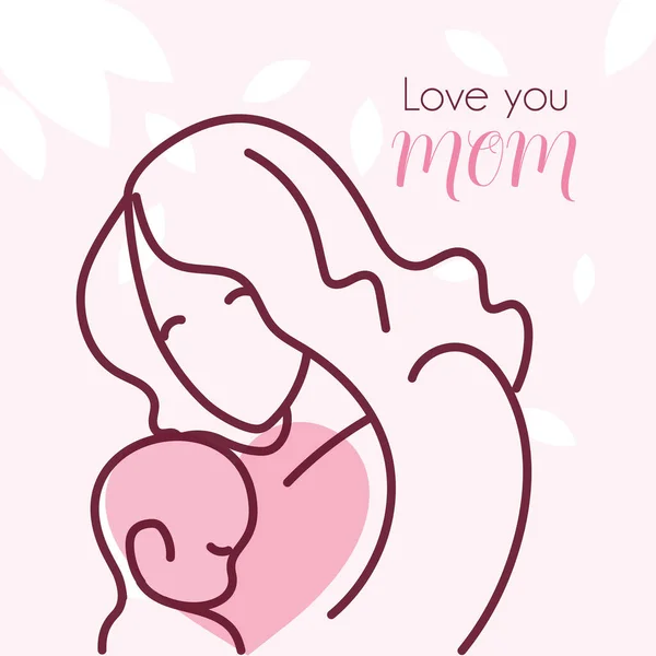 带着孩子的母亲的轮廓，快乐的母亲节 — 图库矢量图片