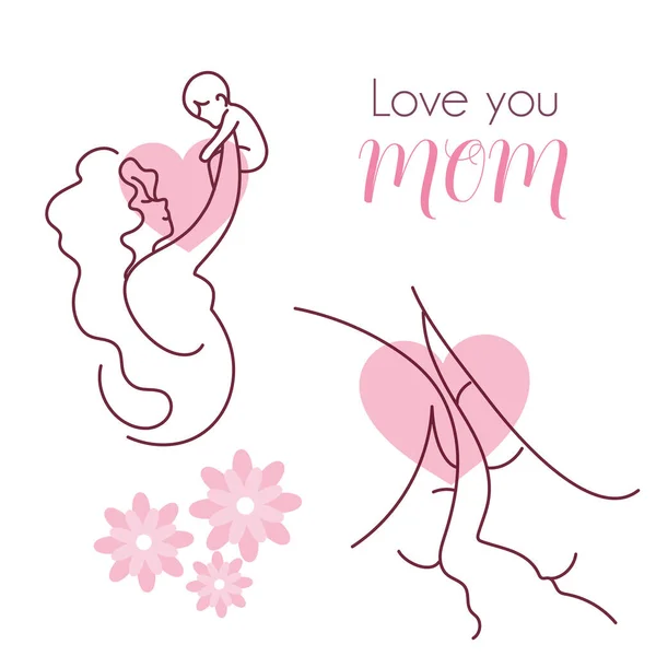 Silhouette einer Mutter mit Baby, glücklicher Muttertag — Stockvektor