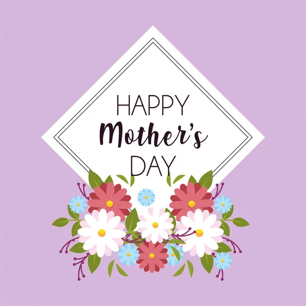 Etiqueta feliz dia das mães e moldura da flor — Vetor de Stock