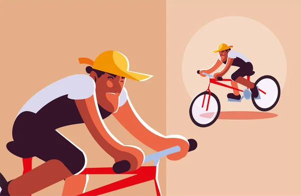 Hombre con bicicleta, hombre con estilo de vida saludable — Archivo Imágenes Vectoriales