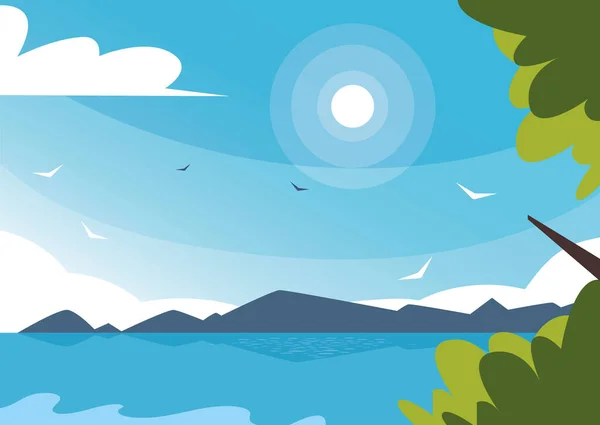 Güzel tarlaları ve gökyüzü mavisi olan doğa manzarası — Stok Vektör