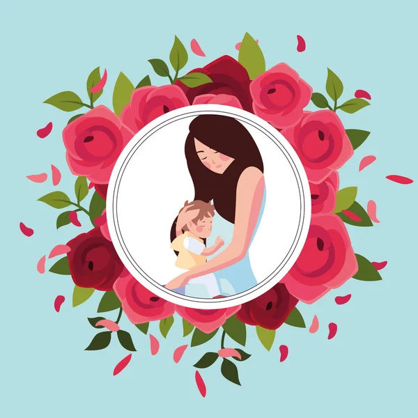 Mujer e hijo, tarjeta del día de la madre — Archivo Imágenes Vectoriales