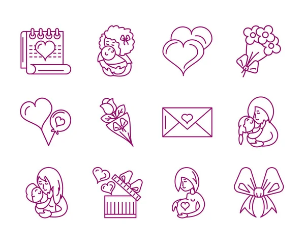 Ensemble d'icônes fête des mères, icône de style ligne — Image vectorielle