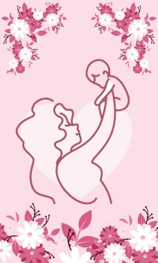 mother with baby, card of happy mother day