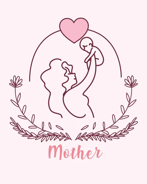 Silhouette of mother with baby, label mother — Stock Vector