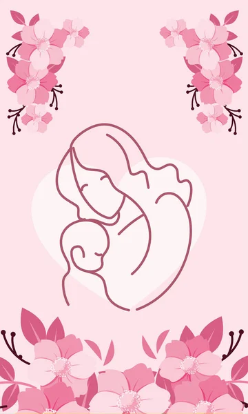 Madre con el bebé, tarjeta de feliz día de la madre — Vector de stock