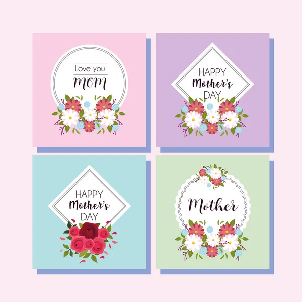 Set kaarten met label gelukkige moeders dag — Stockvector