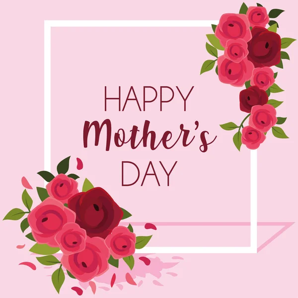 Cartão com etiqueta feliz dia das mães e moldura da flor — Vetor de Stock