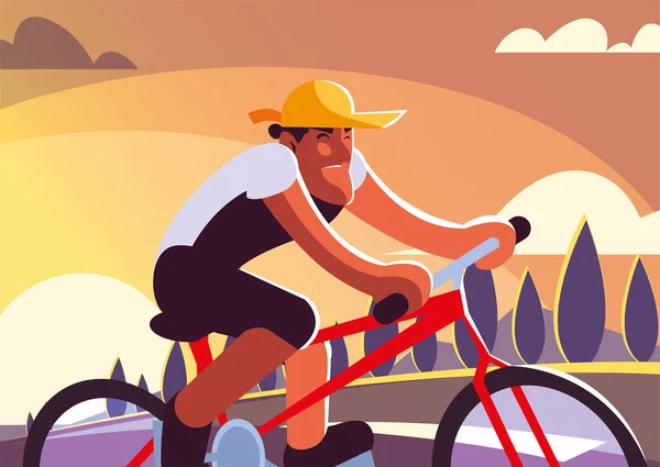 Человек на велосипеде на открытом воздухе, здоровый образ жизни — стоковый вектор