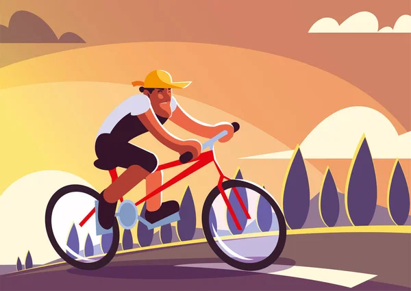 Man riding bicycle outdoors, healthy lifestyle — Stok Vektör