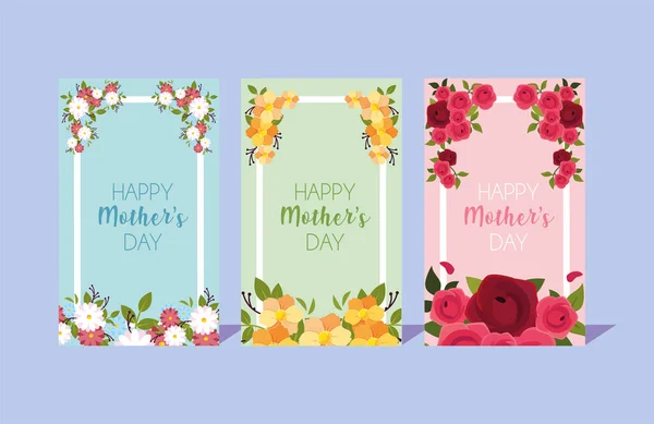 Set of cards with label happy mothers day — Stock Vector