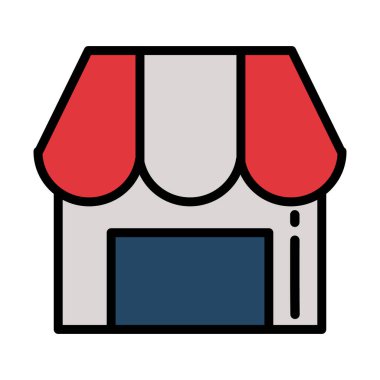 store with striped tent on white background