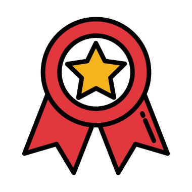 badge with red ribbon on white background