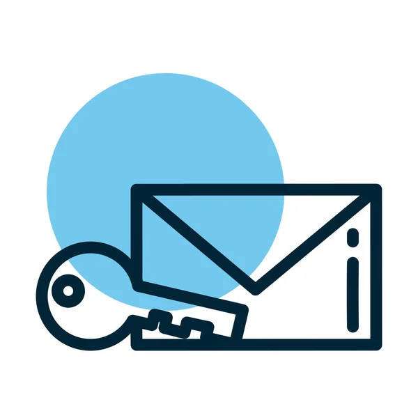 Brief met enveloppe en sleutel, lijn stijl pictogram — Stockvector