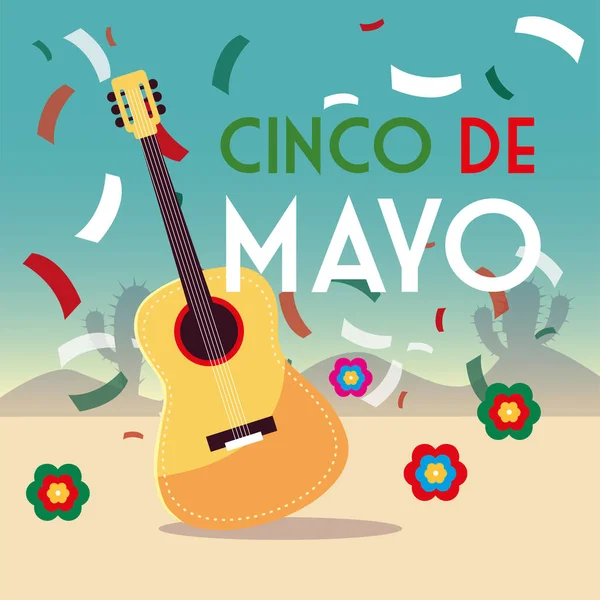 Праздник Синко де Майо с гитарой — стоковый вектор