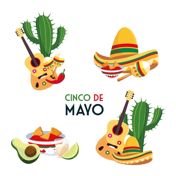 带有墨西哥符号的cinco de mayo牌 — 图库矢量图片
