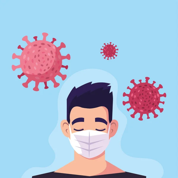 Hombre con máscara quirúrgica, protección contra el coronavirus en lugar público — Archivo Imágenes Vectoriales